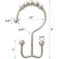 Titanker Shower Curtain Hooks Rings, Rust-Resistant Metal Double Glide Shower Hooks for Bathroom Shower Rods Curtains, Set of 12 Hooks - Nickel