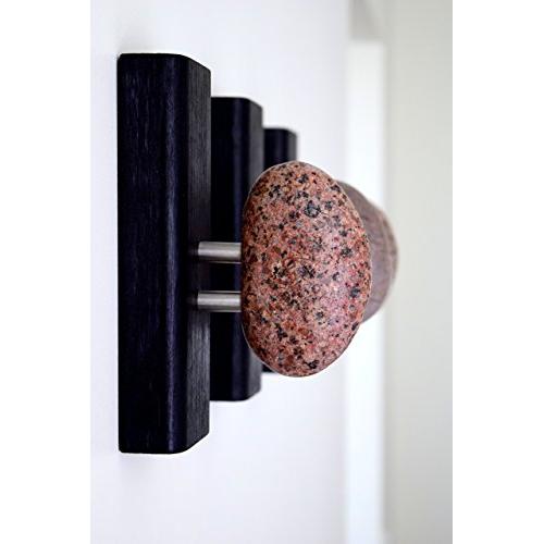 Unique Stone Towel Racks. Rock towel hangers. Beach stone Hooks - Wall mounted solid wood coat racks. Black wood robe hooks