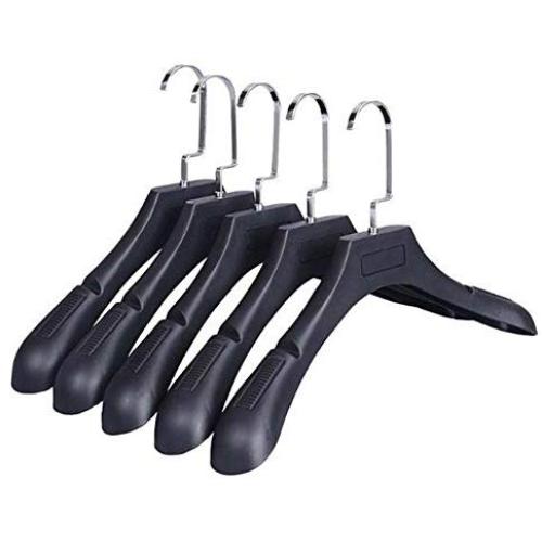 BRUIO Plastic Black Anti-slip Hangers Wide Shoulder Clothing Suit Hanger Clothes Rack,5PCS