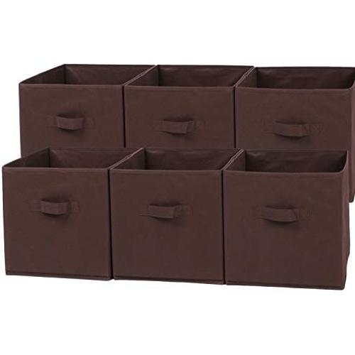 BASTUO 6 Storage Bins Foldable Non-Woven Fabric Boxes Storage Organizer Closet Basket Container for Shelf Brown