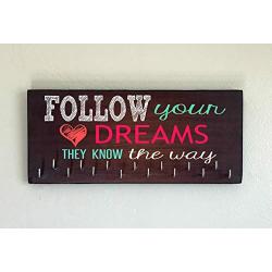 Race Medal Holder/Running Medal Hanger - FOLLOW YOUR HEART IT KNOWS THE WAY- Wood Wall Mounted Medal Organizer. CUSTOMIZATION Available