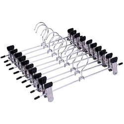 10PCS Trouser Pants Skirt Hangers Stainless Steel Stand Holder with 2 Clips Home Storage Clothes Hangers Portable
