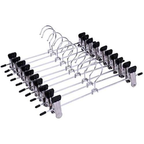 10PCS Trouser Pants Skirt Hangers Stainless Steel Stand Holder with 2 Clips Home Storage Clothes Hangers Portable