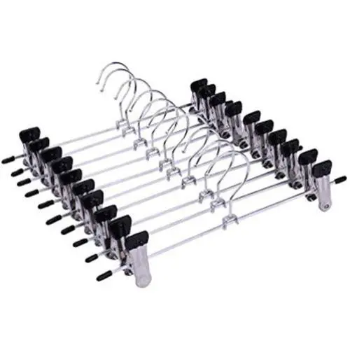 10PCS Trouser Pants Skirt Hangers Stainless Steel Stand Holder with 2 Clips Home Storage Clothes Hangers Portable 10PCS Trouser Pants Skirt Hangers Stainless Steel Stand Holder with 2 Clips Home Storage Clothes Hangers Portable