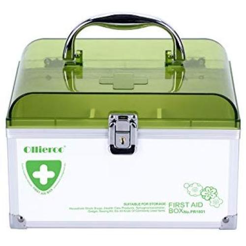 AZDENT Ollieroo Lockable Medication Boxes Organizer Small Medicine Lock Boxes with Compartments Childproof Prescription Storage Boxes 8.46×5.87×5.51 inch Green