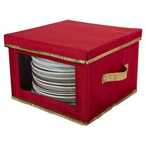 Simplify Holiday Dinner Plate Dinnerware Storage Boxes with 12 Felt Dividers, China Tableware Containers Set, Red Simplify Holiday Dinner Plate Dinnerware Storage Boxes with 12 Felt Dividers, China Tableware Containers Set, Red