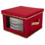 Simplify Holiday Dinner Plate Dinnerware Storage Boxes with 12 Felt Dividers, China Tableware Containers Set, Red