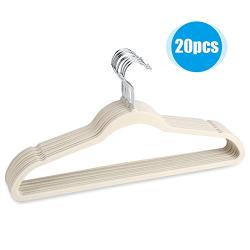 Yosoo Velvet Clothes Hangers, Non-Slip Thin Flocked Clothes Hangers Suit Shirt Pant Hangers 20 Pack Perfect for Space Saving (Ivory)