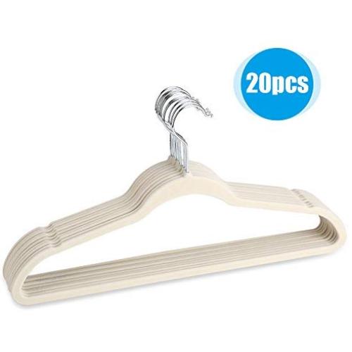 EBTOOLS Clothes Hangers, Thin Flocking Hangers Non Slip Clothes Suit Shirt Pant Hangers Organization Home 20 Pcs (Ivory)