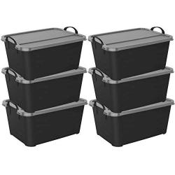 Life Story Black Stackable Closet & Storage Boxes 55 Quart Containers, (6 Pack)