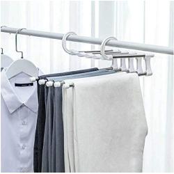 5PC Random Color Stainless Steel Telescopic Clothes Hanger Storage Rack Multifunction Retractable Dual Hooks Pants Hanger Rack Space Saver