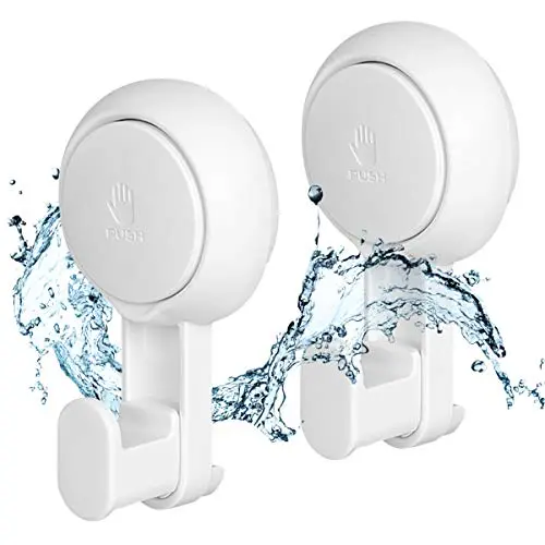 Suction Cups Hooks for Shower Reusable Waterproof Utility Hooks(2 Pack) Heavy Duty Vacuum Suction Home Kitchen Bathroom Wall Hooks Hanger for Towel Loofah Cloth Key & Ceiling Hanger