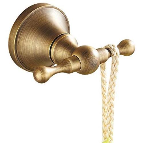 Big Big Home Robe Hook Antique Brass Double Towel Hook, Wall Mounted Coat Clothes Hanger for Wardrobe Bathroom Bedroom, Vintage Style