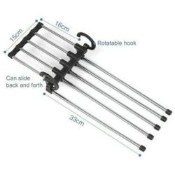LFSHYP Clothes Hangers Newest Hot Fashion 5 in 1 Pant Rack Shelves Stainless Steel Multi-Functional Wardrobe Magic Hanger Black