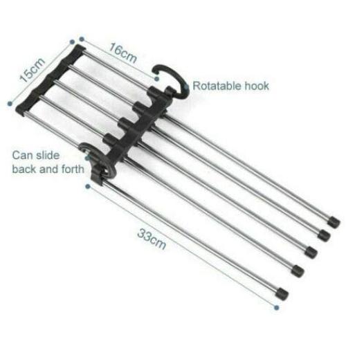 LFSHYP Clothes Hangers Newest Hot Fashion 5 in 1 Pant Rack Shelves Stainless Steel Multi-Functional Wardrobe Magic Hanger Black