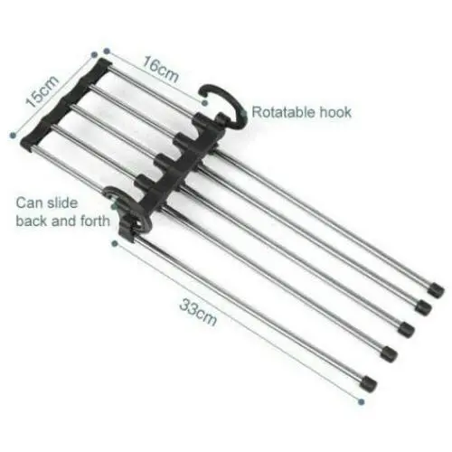 LFSHYP Clothes Hangers Newest Hot Fashion 5 in 1 Pant Rack Shelves Stainless Steel Multi-Functional Wardrobe Magic Hanger Black