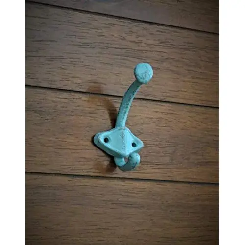 Classic Dual Wall Hook, Small Coat Hanger, Vintage Teal or Pick Color, Handpainted Cast Iron, Vintage Style, For Bathroom Towels, Keys, Robes, Purses