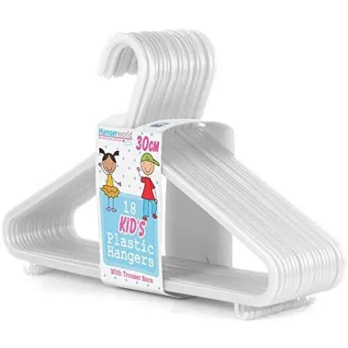 HANGERWORLD 18 White 11.8inch Plastic Kids Coat Clothes Garment Pants Skirt Bar Baby Toddler Hangers HANGERWORLD 18 White 11.8inch Plastic Kids Coat Clothes Garment Pants Skirt Bar Baby Toddler Hangers