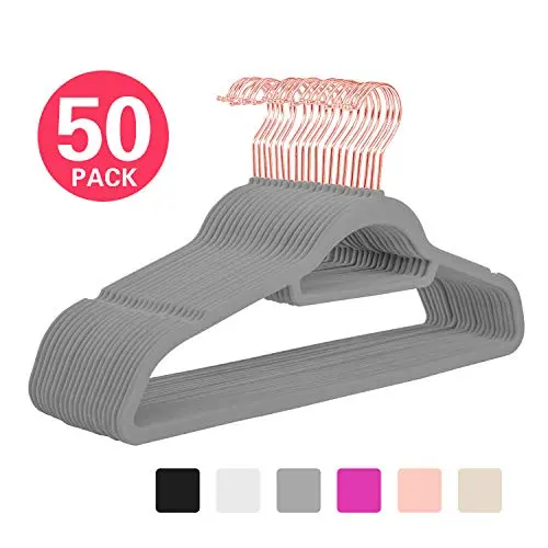 MIZGI Premium Velvet Hangers (Pack of 50) Heavyduty - Non Slip - Clothes Hangers Gray - Copper/Rose Gold Hooks,Space Saving Suit Hangers with Accessory Bar MIZGI Premium Velvet Hangers (Pack of 50) Heavyduty - Non Slip - Clothes Hangers Gray - Copper/Rose Gold Hooks,Space Saving Suit Hangers with Accessory Bar