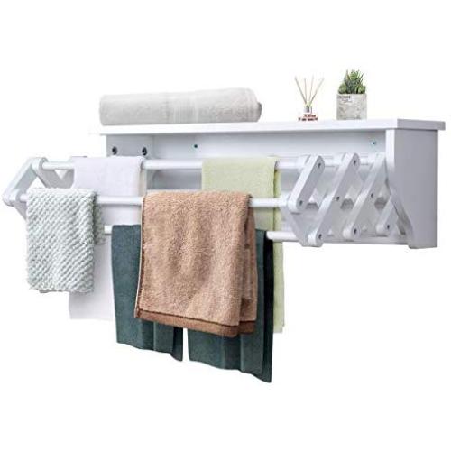 Tangkula Wall Mount Drying Rack Bathroom Home Expandable Towel Rack Drying Laudry Hanger Clothes Rack (Wood)