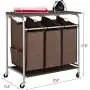 JINAMART Heavy Duty Rolling Laundry Hamper cart with Ironing board top & Wheels, 3 Section Removable Bag Sorter Basket with 4 side pockets, Laundry Organization Bins for Bedroom & Bathroom, Brown JINAMART Heavy Duty Rolling Laundry Hamper cart with Ironing board top & Wheels, 3 Section Removable Bag Sorter Basket with 4 side pockets, Laundry Organization Bins for Bedroom & Bathroom, Brown