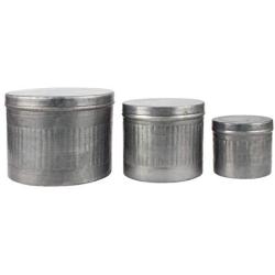 Stonebriar Aged Galvanized Metal Round Storage Boxes (Set of 3)