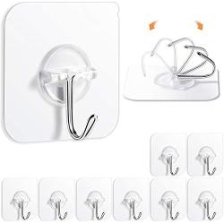 Adhesive Hooks Kitchen  Bathroom  Wall Hooks- 10 Packs  Stainless Reusable Seamless Hooks,Heavy Duty 25lb(Max) Heavy Duty Self Adhesive Hooks