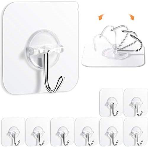 Adhesive Hooks Kitchen  Bathroom  Wall Hooks- 10 Packs  Stainless Reusable Seamless Hooks,Heavy Duty 25lb(Max) Heavy Duty Self Adhesive Hooks