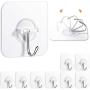 Adhesive Hooks Kitchen  Bathroom  Wall Hooks- 10 Packs  Stainless Reusable Seamless Hooks,Heavy Duty 25lb(Max) Heavy Duty Self Adhesive Hooks