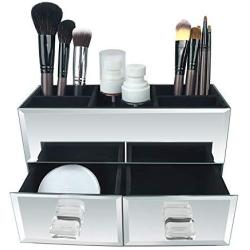 Meetart Home Deluxe Silver Mirror Boxes Organizer Modern Storage For Cosmetic Makeup And Woman Jewelry 2 Drawer Tiered