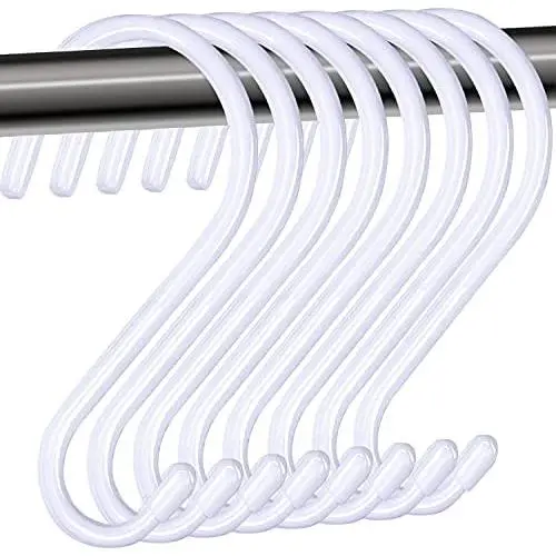 HiGift 6 inch Large Vinyl Coated S Hooks Heavy Duty Closet S Hook for Hanging, Non Slip White Rubber Coated S Hooks for Hanging Jeans Plants Pot Pan Cups Towels Hats, 8 Pack