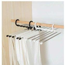 5pcs Random Color Portable 5-in-1 Clothes Hanger Clothing Organizer Multi-Function Stainless Steel Pants Hanger Holder Rack Hangers for Clothes