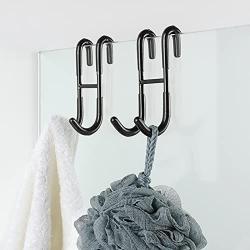 Simtive Shower Door Hooks (2-Pack), Towel Hooks for Bathroom Frameless Glass Shower Door, Shower Squeegee Hooks, Black