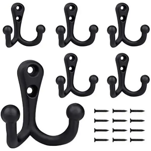 BIGLUFU Coat Hooks Heavy Duty 6pc Coats Hook Vintage Double Prong Wall Mounted with 12 Screws Retro Double Robe Hooks Utility Hooks for Coat, Scarf, Bag, Towel, Key, Cap, Cup, Hat (Black) (6 Pack) BIGLUFU Coat Hooks Heavy Duty 6pc Coats Hook Vintage Double Prong Wall Mounted with 12 Screws Retro Double Robe Hooks Utility Hooks for Coat, Scarf, Bag, Towel, Key, Cap, Cup, Hat (Black) (6 Pack)