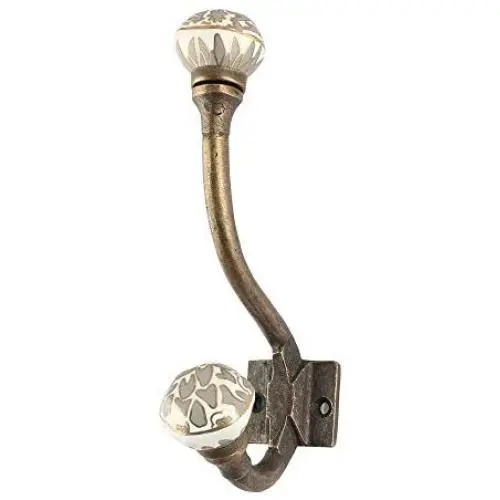 Indianshelf Handmade 2 Artistic Vintage Grey Iron Hexagon Small Key Hooks Hangers/Clothes Hooks for Doors