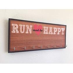 Race Medal Holder/Running Medal Hanger - RUN AND BE HAPPY. Wood Wall Mounted Medal Organizer
