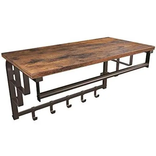 VASAGLE Industrial Coat Rack Shelf Wall Mounted, Coat Hooks Shelf with Hanging Rail, 5 Metal Removable Hooks and Storage Shelf for Entryway Hallway Bedroom Bathroom Living Room ULCR13AX VASAGLE Industrial Coat Rack Shelf Wall Mounted, Coat Hooks Shelf with Hanging Rail, 5 Metal Removable Hooks and Storage Shelf for Entryway Hallway Bedroom Bathroom Living Room ULCR13AX