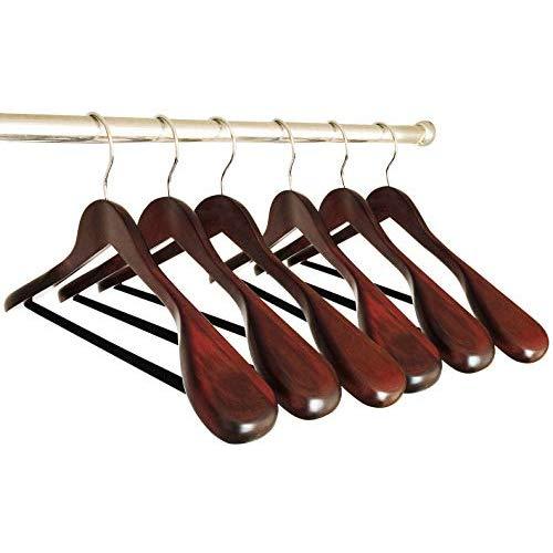 B&C Home Goods Set of 6 Luxury Wooden Hangers - Extra Wide Wood Coat Suit Hangers with Velvet Bar for Coats Clothes and Pants - Wide Shoulder