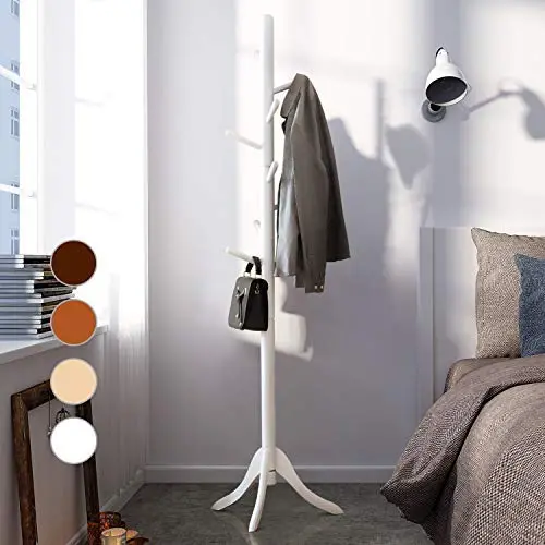 Vlush Free Standing Rack, 8 Hooks Wooden Hanger Holder Enterway Hall Tree with Solid Rubber Wood Base for Coat, Hat, Clothes, Scarves, Handbags, Umbrella-White Vlush Free Standing Rack, 8 Hooks Wooden Hanger Holder Enterway Hall Tree with Solid Rubber Wood Base for Coat, Hat, Clothes, Scarves, Handbags, Umbrella-White