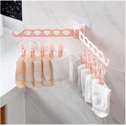5pcs Color Random Folding Clothes Hanger Organizer Multi-Port Support Wall Mount Baby Clothes Drying Racks Bathroom Home Storage Rack with Clips