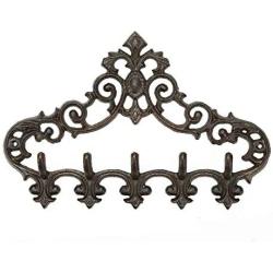 Sungmor Cast Iron Rustic Coat Hook Hanger with 5 Hooks - Practical Iron Storage Organizer/Wall Hooks Hanging Rack - Pretty Pattern Charming Wall Decor for Keys Clothes Hats