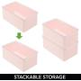 mDesign Plastic Stackable Storage Container Bin Box, Hinged Lid - Bathroom Cabinet Organizer for Toiletries, Makeup, First Aid, Hair Accessories, Bar Soap, Loofahs, Bath Salts - 2 Pack - Pink