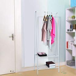 PIKAqiu33 Simple Folding Clothes Hanger Movable Assembled Coat Rack Stand Adjustable Clothing Closet Bedroom Living Room Furniture 2-Tier (Shipped from The US)