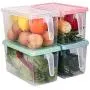 STARSLIFE Kitchen Food Storage Containers, Refrigerator Classified Organizer Case with Lid and Handle, Plastic Stackable Keeper, Reusable Boxes for Fridge, Pantry Cabinet, Shelves, Home (Pack of 4)