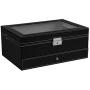 Ogrmar 12 Slot PU Leather Lockable Watch Storage Boxes, Men & Women Jewelry Display Drawer Case, 2-Tier Organizer Watch Showcase with Glass Lid