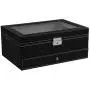 Ogrmar 12 Slot PU Leather Lockable Watch Storage Boxes, Men & Women Jewelry Display Drawer Case, 2-Tier Organizer Watch Showcase with Glass Lid