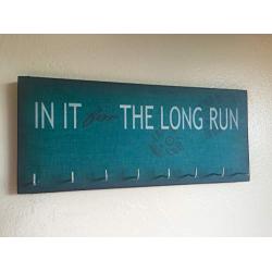 Race Medal Holder/Running Medal Hanger - IN IT FOR THE LONG RUN (with shoe print) Wood Wall Mounted Medal Organizer