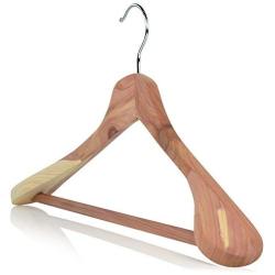 HANGERWORLD 5 Cedar Wood 17.7inch Suit Clothes Coat Garment Broad Ended Hangers with Non Slip Inlaid Pants Bar