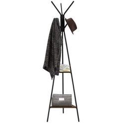 Pratcgoods Entryway Coat Rack Stand Coat Tree Hall Free Standing Industrial Hall Tree Floor Coat Rack Clothes Hanger with 2 Shelves for Bedroom Office Hallway Entryway