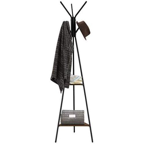Pratcgoods Entryway Coat Rack Stand Coat Tree Hall Free Standing Industrial Hall Tree Floor Coat Rack Clothes Hanger with 2 Shelves for Bedroom Office Hallway Entryway